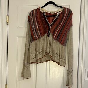 Bohemian Striped babydoll Sweater - Rust and  Cream